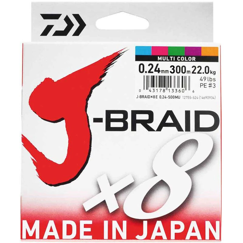 Tresse Daiwa J-Braid X8 Multi-Color 300m 3 Tresse Daiwa J-Braid X8 Multi-Color 300m