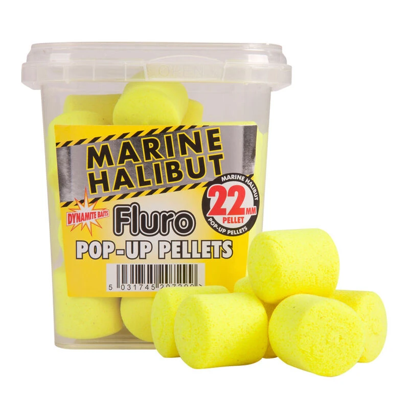 Pellet Dynamite Baits Fluro Pop Up Yellow Marine Halibut 22mm 3 Pellet Dynamite Baits Fluro Pop Up Yellow Marine Halibut 22mm