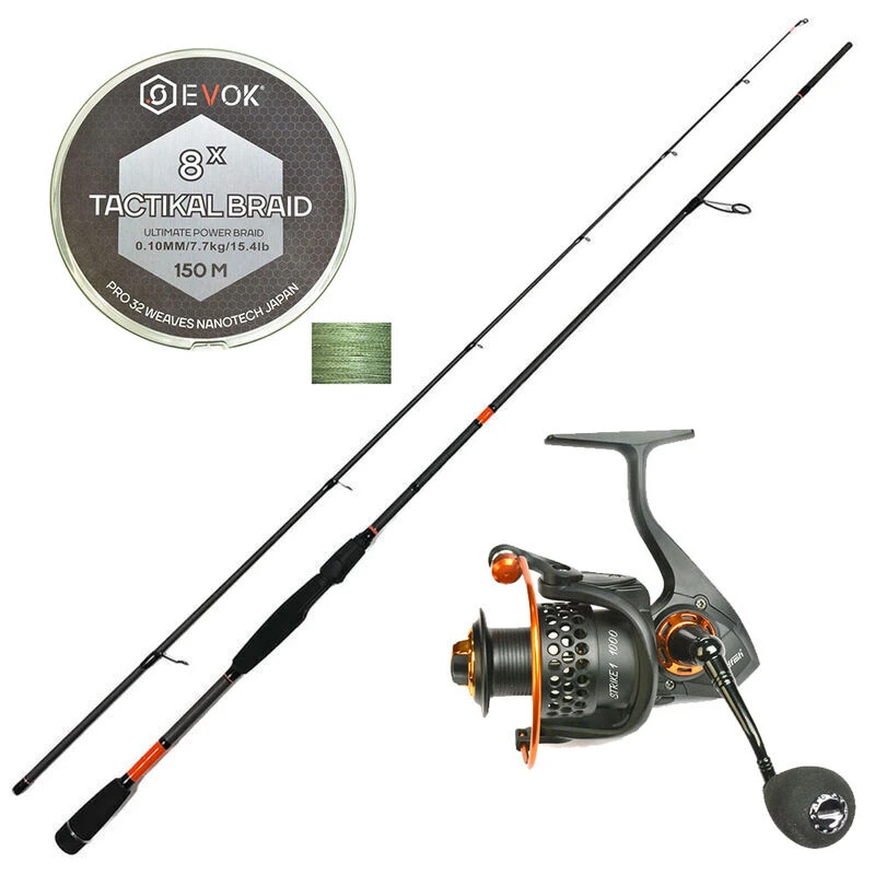 Canne Spinning Redfish Master Lures 1.80m, 4-18g + Moulinet Strike 1 2000 Fx + Tresse Evok Offerte 3 Canne Spinning Redfish Master Lures 1.80m, 4-18g + Moulinet Strike 1 2000 Fx + Tresse Evok Offerte